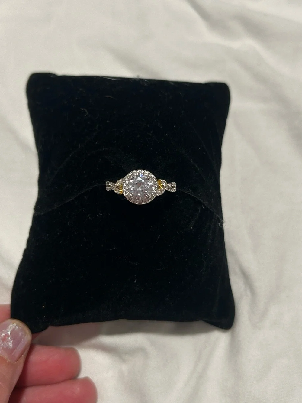 Gold-Tone CZ Halo Ring - White Cubic Zirconia size 8